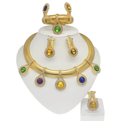 Women Jewelry Set 24k Original Necklace Gorgeous Colorful Stone Simple Fashion Earring Bracelet Luxury Wedding Banquet Jewelry
