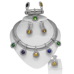 Women Jewelry Set 24k Original Necklace Gorgeous Colorful Stone Simple Fashion Earring Bracelet Luxury Wedding Banquet Jewelry