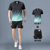 Fitness clothes - Men's running sports suit - Quick-drying ice silk - Summer new style short-sleeved shorts - Training suit