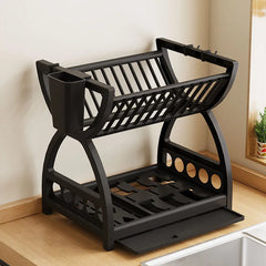 Kitchen Utensil Storage Rack, Desktop Double-Layer Dish Storage Rack, Kitchen Drain Rack That Saves Storage Space