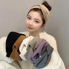 Fashion Autumn Winter Wide Edge Cross Stretch Fabric Women Girl Headband Headpiece Turban Bandage Hair Accessories Headwear