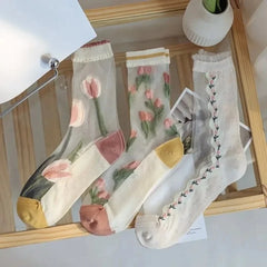 Fashion Sock for Women Summer Breathable Trendy Casual Women's Socks Cute Fashion Korean Style Transparent Lace Sweet