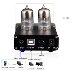 Audiophile Tube Headphone Amplifier 6J9 Tube Mini Audio Preamplifier PC-USB External Sound Card Can Drive 16-600Ω Headphones