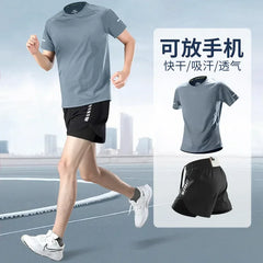 Fitness clothes - Men's sports suit, summer short-sleeved T-shirt, marathon professional training running shorts