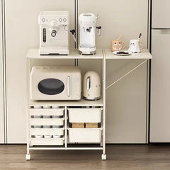 Kitchen Island Cart with 6 Drawers, Rolling Sideboard Cabinet, Dining Room Drawer Cart with Extended Desktop Kitchen Furniture