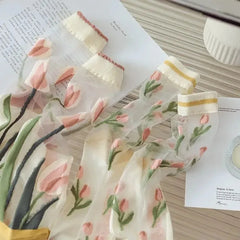 Fashion Sock for Women Summer Breathable Trendy Casual Women's Socks Cute Fashion Korean Style Transparent Lace Sweet