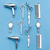 6/10Pcs Antique Silvery Barber Tool Charms Hairdrier Scissors Comb Makeup Mirror Shape Pendants For Jewelry Making Findings Craf