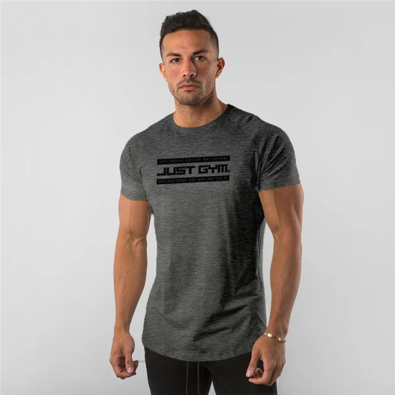 Gym Clothing mens Cotton Roundneck Raglan Sleeves Short-Sleeved Letter Printed Graphic Tees Slim Fitness Basic Causal Wear