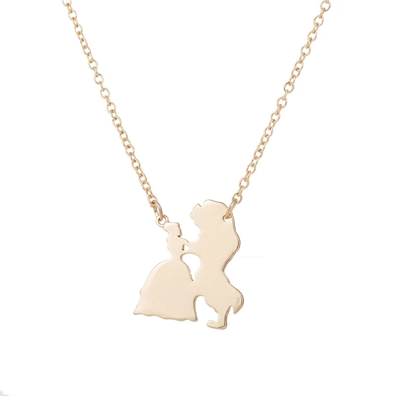 2025 New Movie Jewelry Beauty and the Beast Necklace for Women Prince Princess Pendant Necklaces Lover Accessories Gifts
