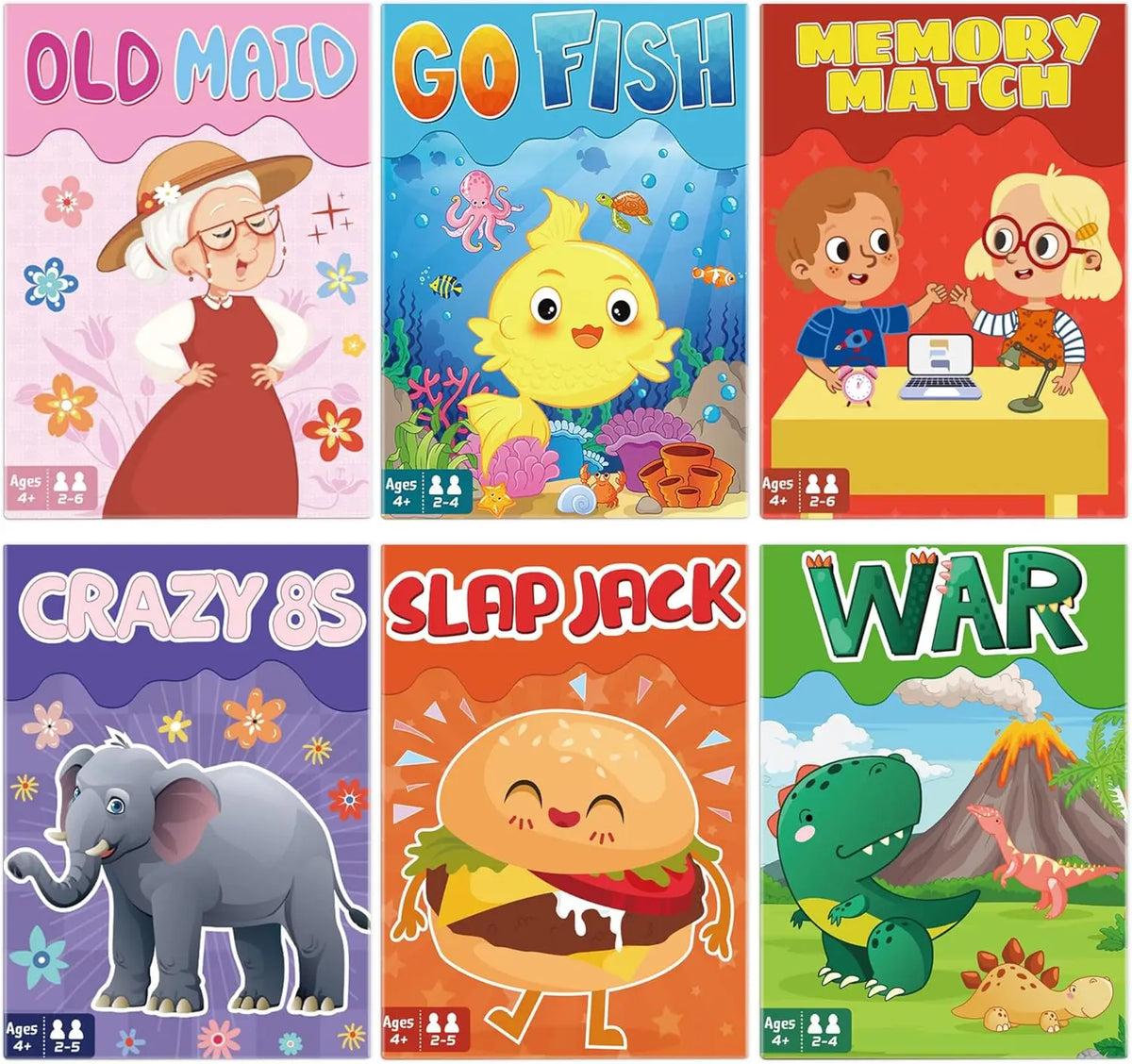 [Kids Card Games for Kids 4-8] 6 Decks Fun Game for Family Game Night Party Table Games, Easter Basket Stocking Stuffers Gifts