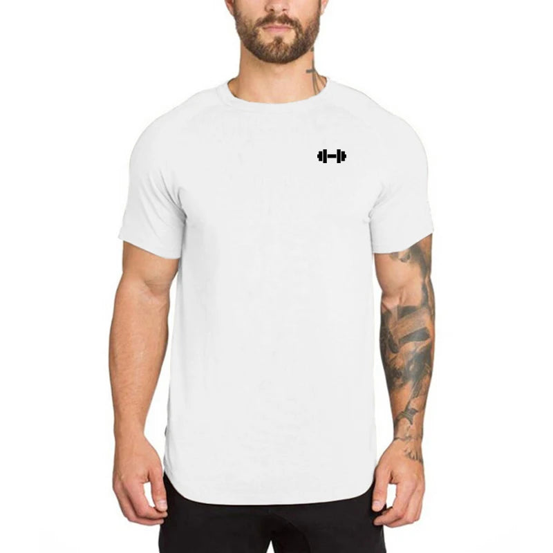 Gym Bodybuilding Workout Clothing Sportswear Mens Casual Short-sleeved Cotton Shirts Summer Fitness Breathable Slim Fit T-Shirts