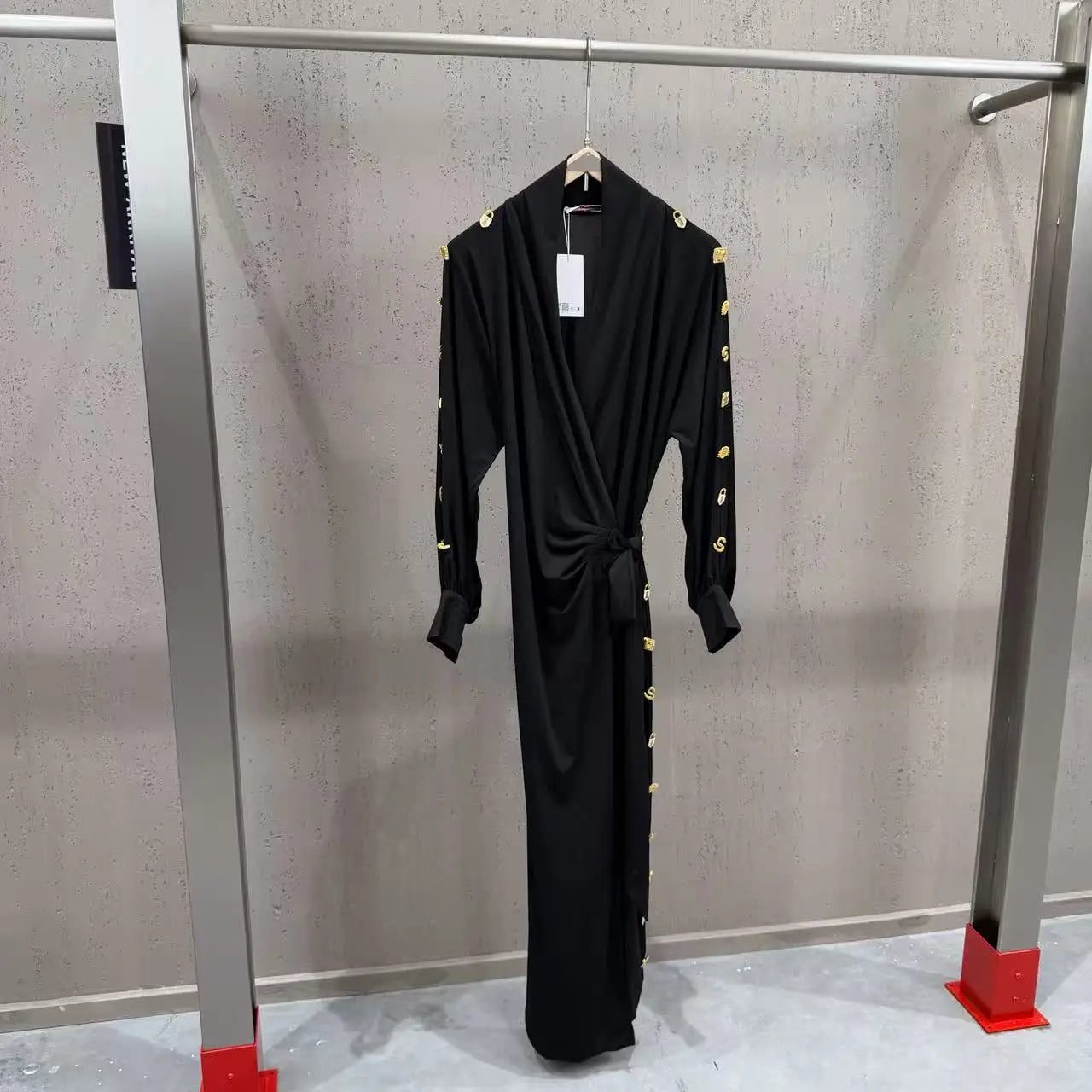 High Street Fashion Heavy Industry Metal DressWomen's New Style Lace Up Waist Elegant Temperament Long Dress