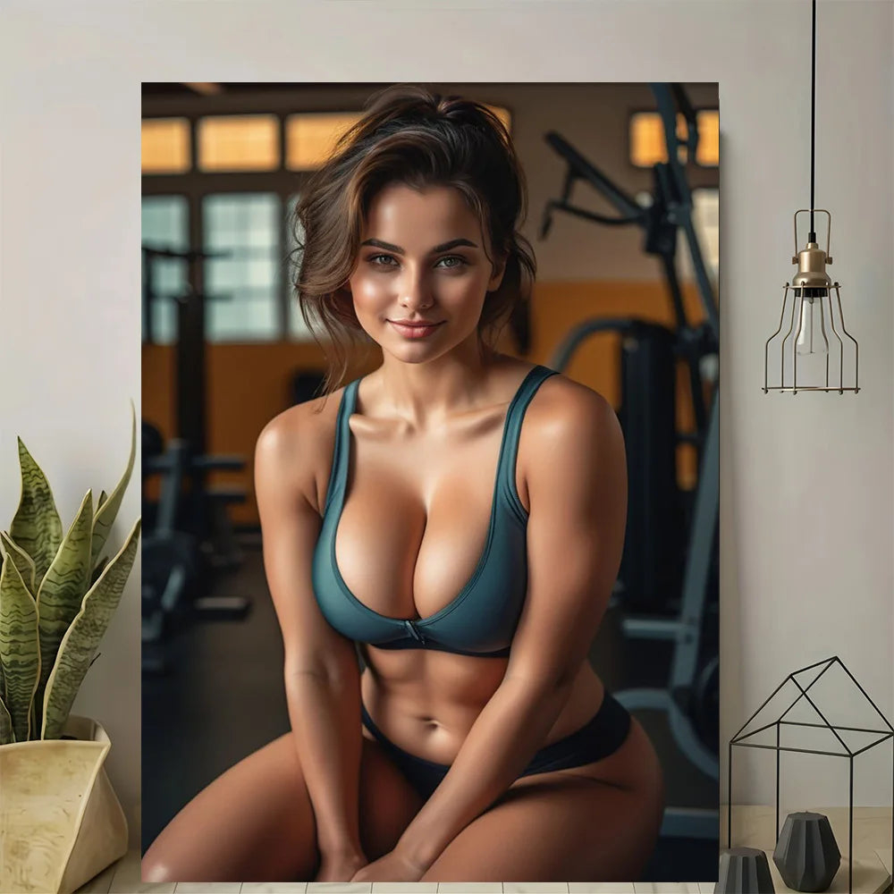 Fitness  Art - Gym Wall Decor, Inspirational Strong Woman Portrait for Home Office Gym Bar Cafe