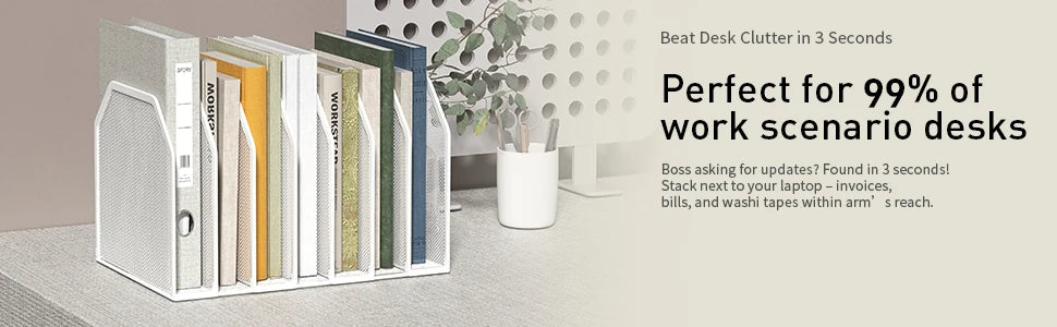 File Organizer–Beautiful&Practical Desktop Document Holder,Space-Saving Rounded Corners,Dense Grid,Before/After Office Storage