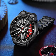 Car Watches For Men Waterproof Stainless Steel Quartz Wrist Watch Sports Men's Watches With Car Wheel Rim Hub Design