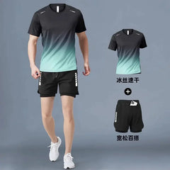 Fitness clothes - Men's running sports suit - Quick-drying ice silk - Summer new style short-sleeved shorts - Training suit