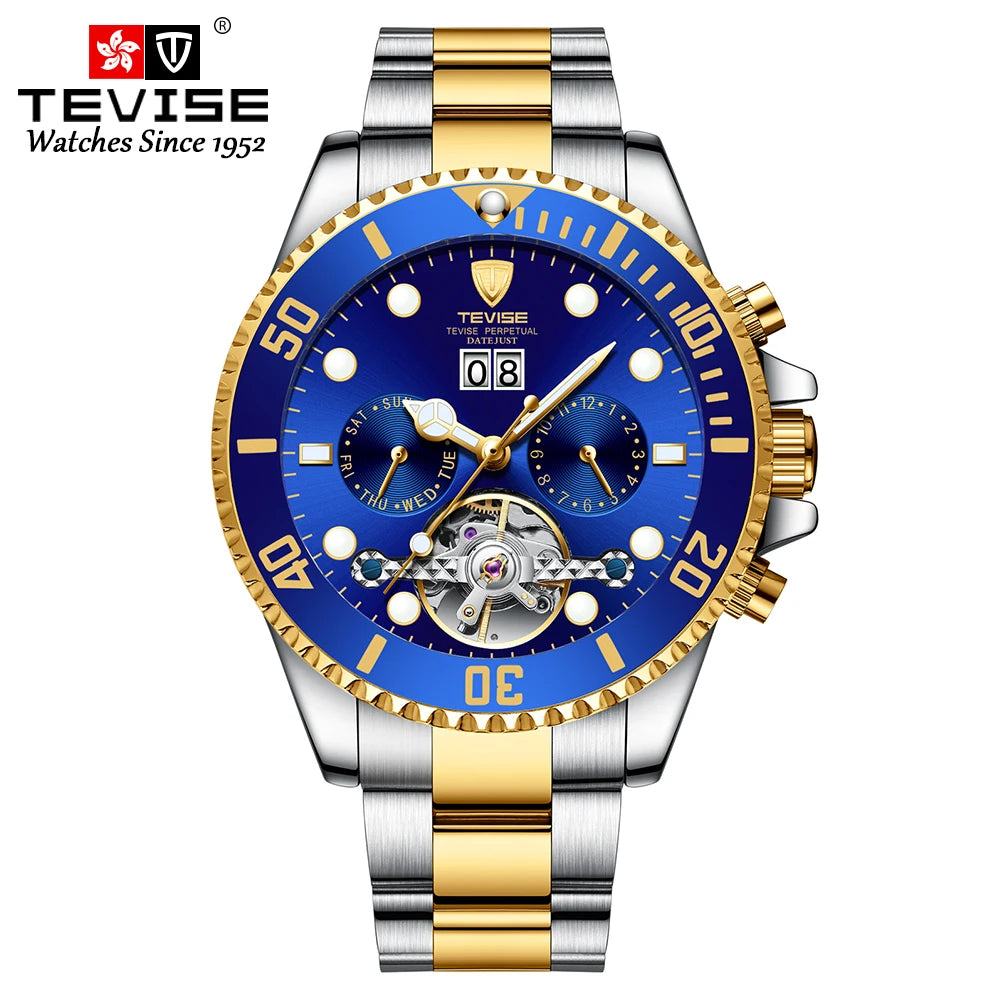Tevise Men's automatic watch，fashion watch，waterproof watch，With calendar and night light，waterproof