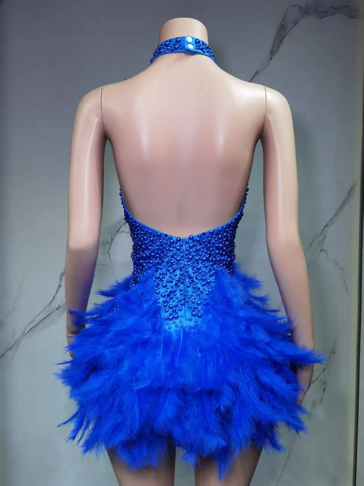 Fashion 2025new sexy Latin dance dress with airy hollow design, feather skirt hanging neck skirt
