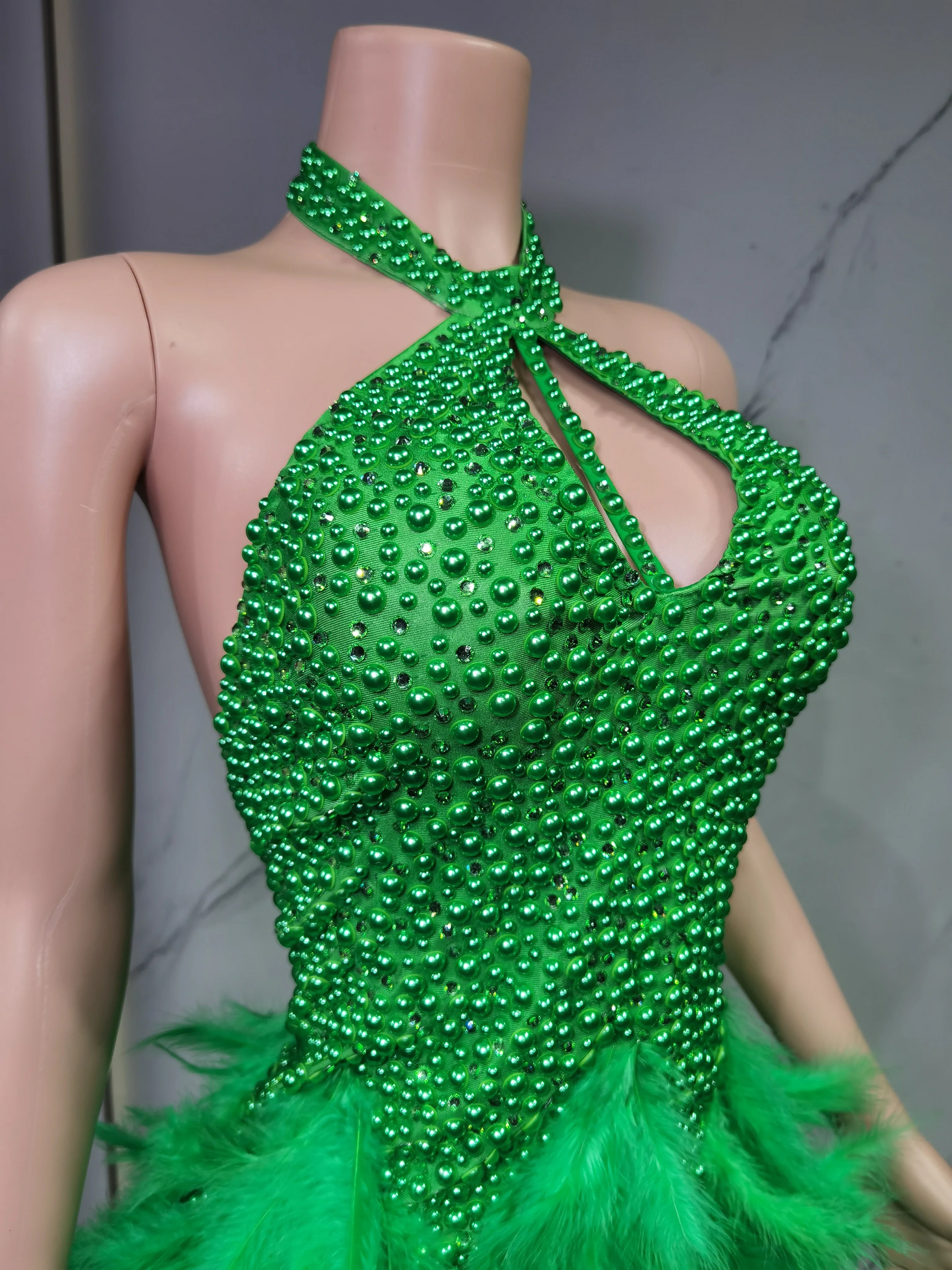 Fashion 2025new sexy Latin dance dress with airy hollow design, feather skirt hanging neck skirt