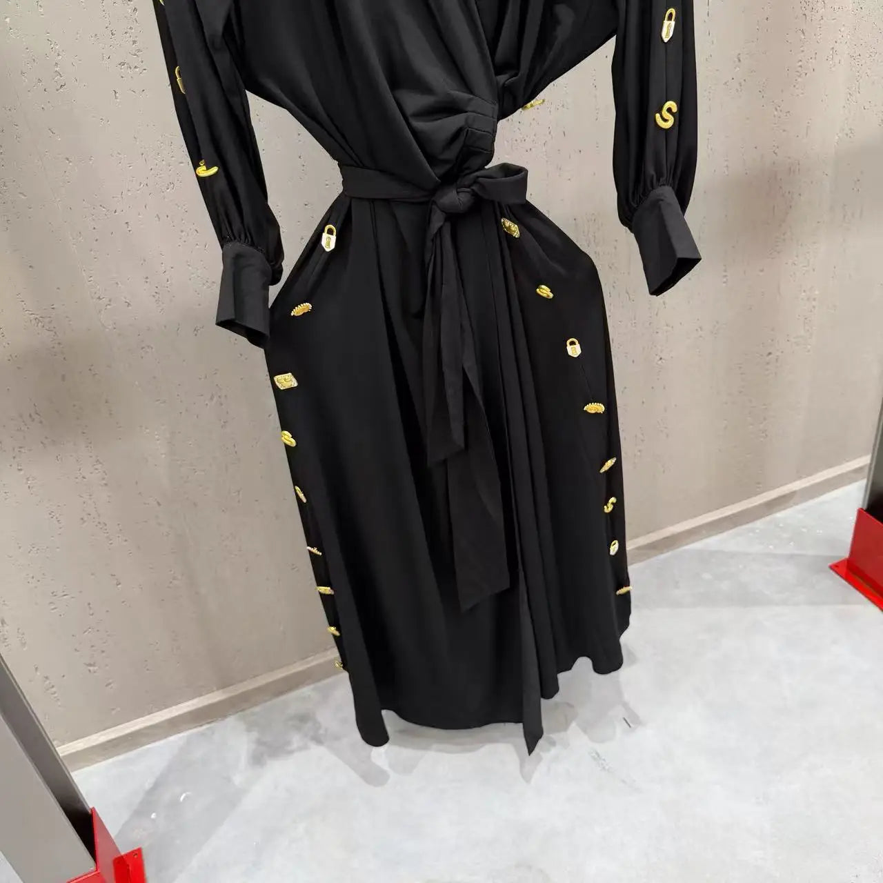 High Street Fashion Heavy Industry Metal DressWomen's New Style Lace Up Waist Elegant Temperament Long Dress