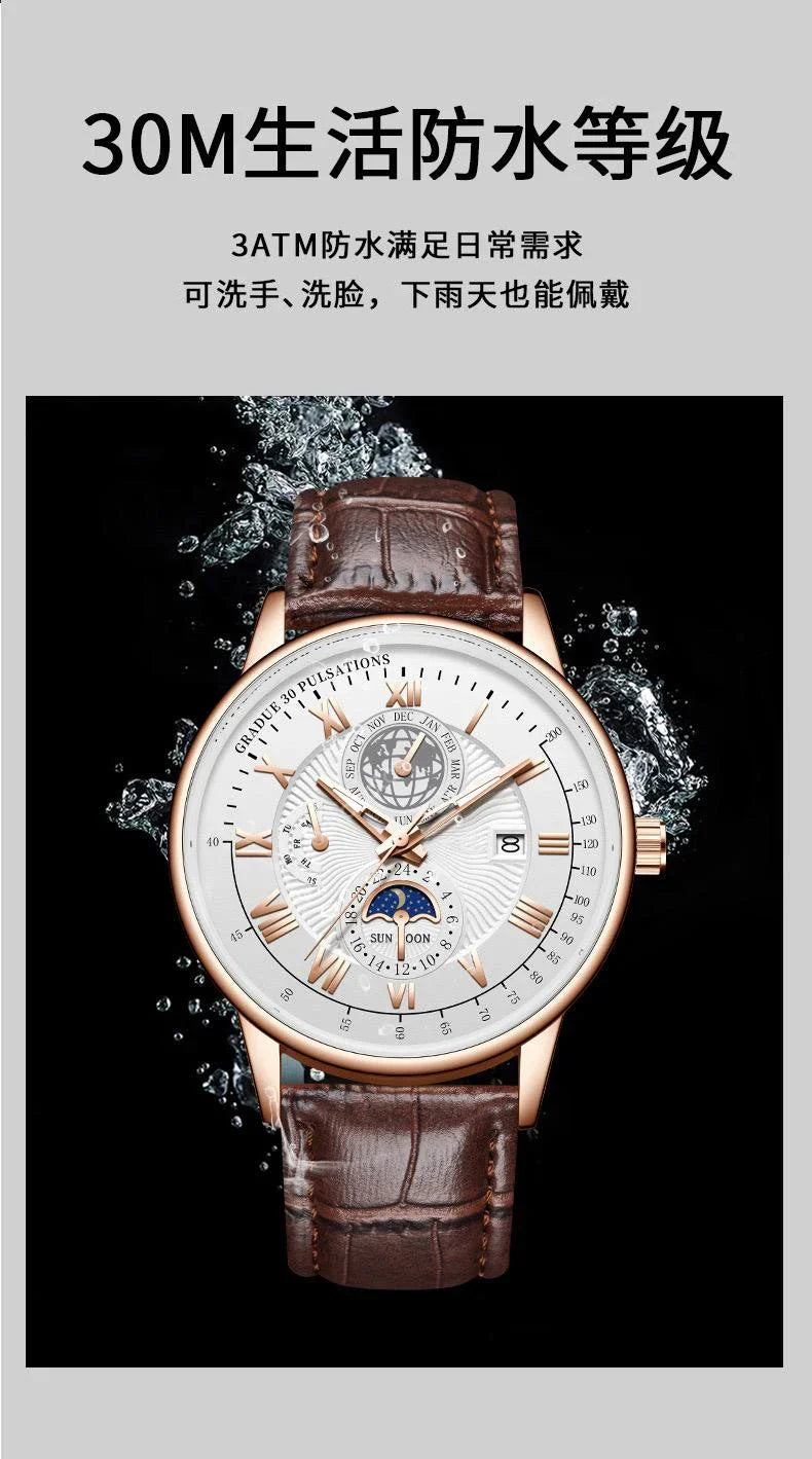 2024 Fashion Men Watch Fashion Top Luxury Sport Men's Wristwatch Waterproof Luminous Leather Date Quartz Watches Man Clock