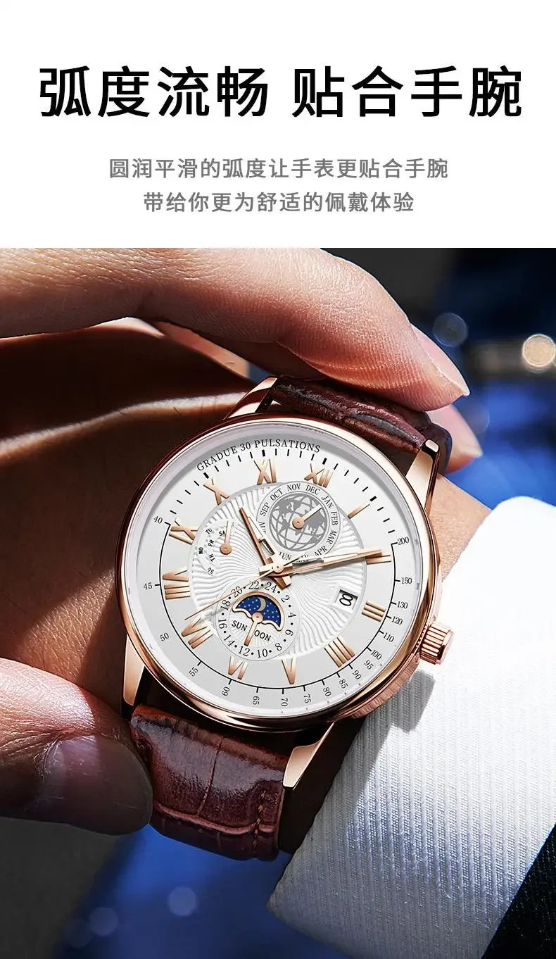 2024 Fashion Men Watch Fashion Top Luxury Sport Men's Wristwatch Waterproof Luminous Leather Date Quartz Watches Man Clock
