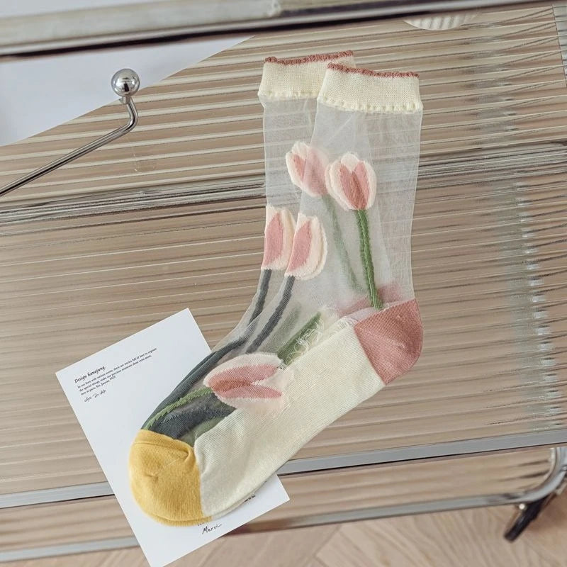 Fashion Sock for Women Summer   Breathable Trendy Casual Women's Socks Cute Fashion Korean Style Transparent Lace Sweet