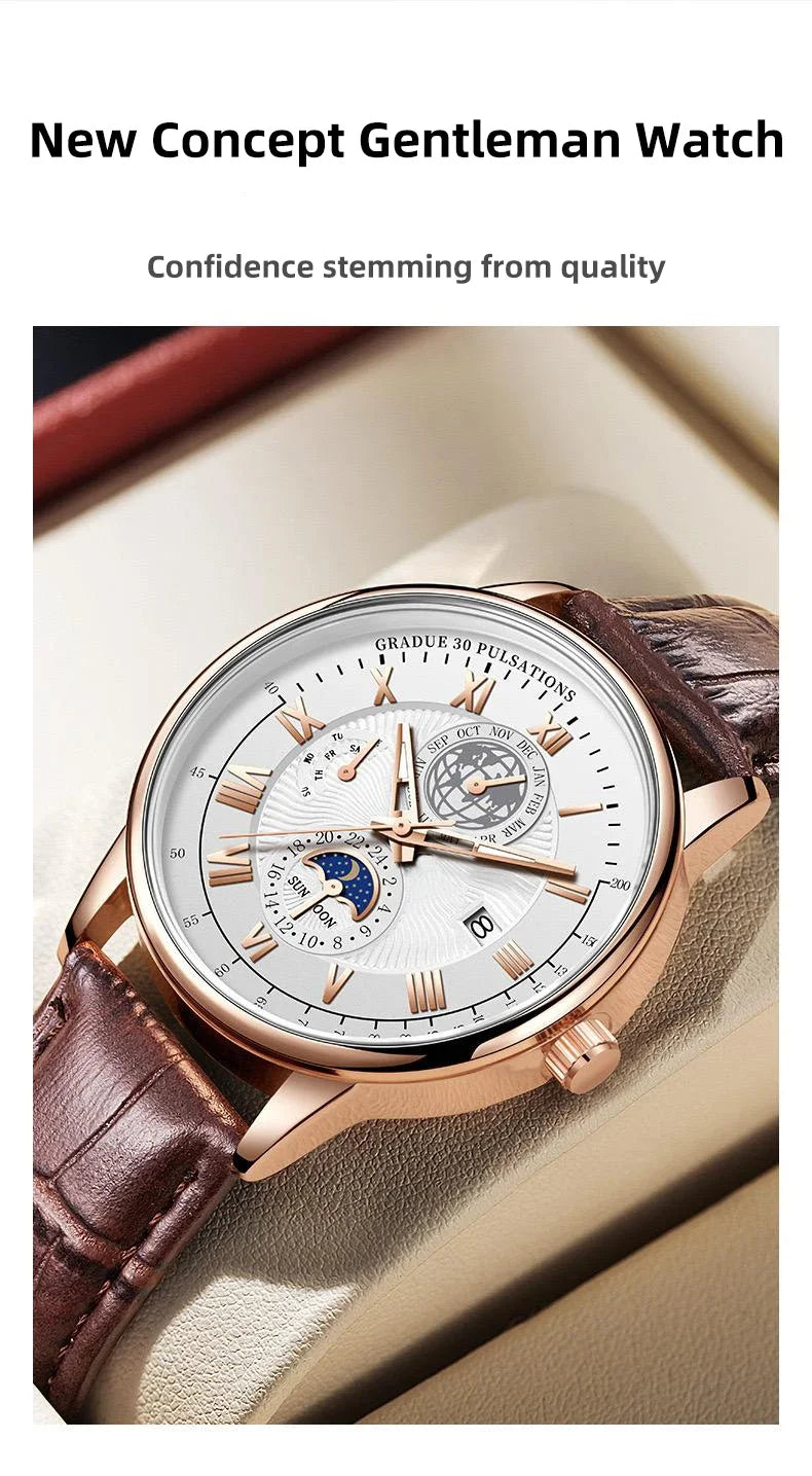 2024 Fashion Men Watch Fashion Top Luxury Sport Men's Wristwatch Waterproof Luminous Leather Date Quartz Watches Man Clock