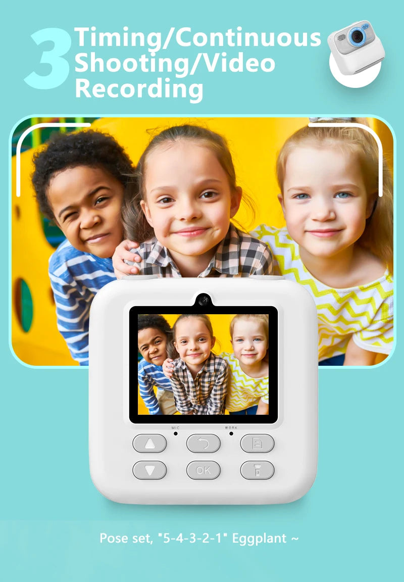 Kid Camera Instant Print Photo Kids Digital Camera Children Video Recorder Toys Pocket Thermal Photo Printer for Boys Girls Gift