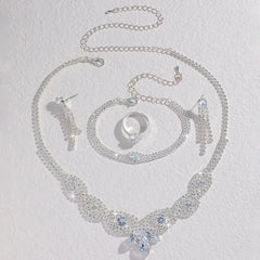 Jewelry wholesale fashion new necklace earrings bracelet ring set shiny bride jewelry two-piece set with accessories