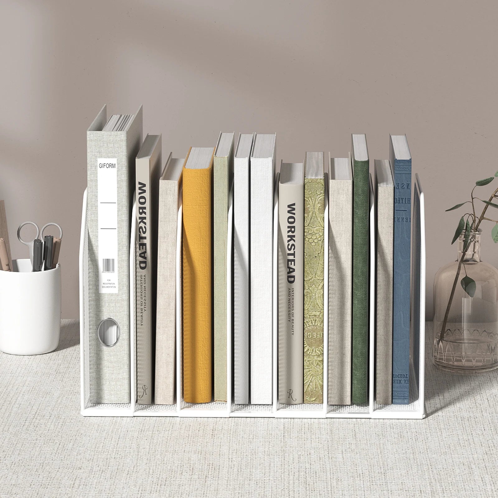 File Organizer–Beautiful&Practical Desktop Document Holder,Space-Saving Rounded Corners,Dense Grid,Before/After Office Storage