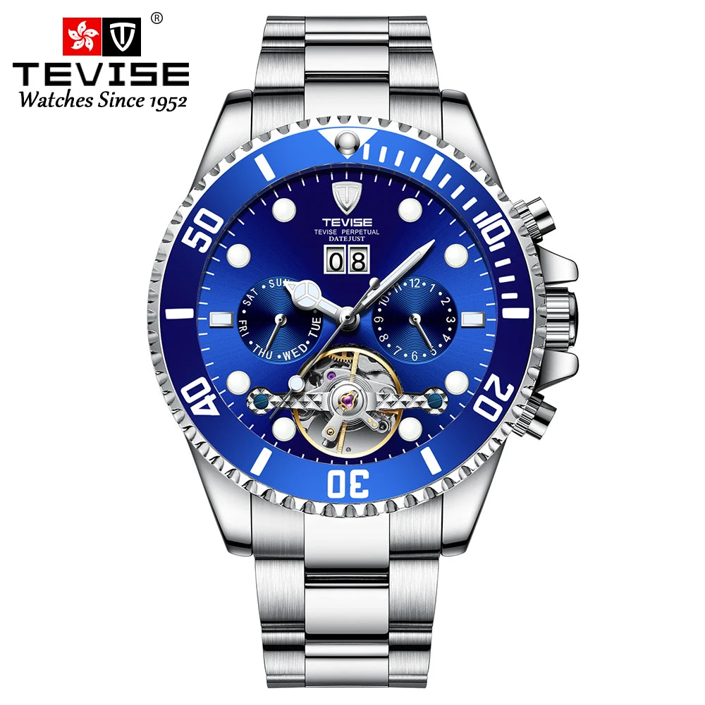 Tevise Men's automatic watch，fashion watch，waterproof watch，With calendar and night light，waterproof