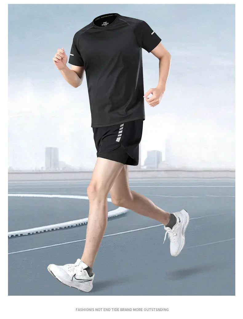 Fitness clothes - Men's sports suit, summer short-sleeved T-shirt, marathon professional training running shorts