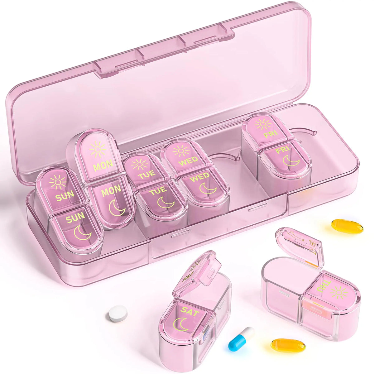 Pill Organizer, Pill Box 7 Day Am & Pm Pill Organizer 7 Days,Weekly Pill Case 2 Times a Day,Medicine Organizer for Travel
