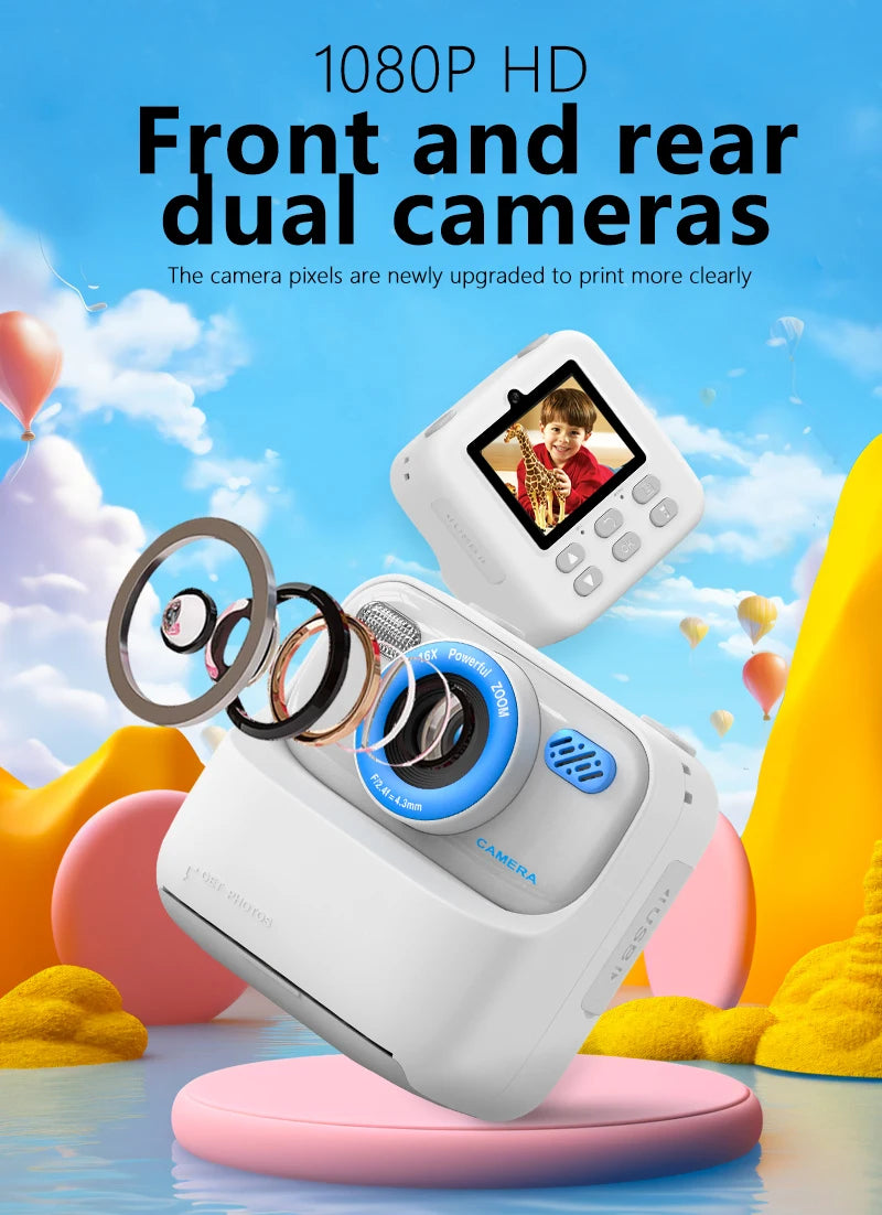 Kid Camera Instant Print Photo Kids Digital Camera Children Video Recorder Toys Pocket Thermal Photo Printer for Boys Girls Gift