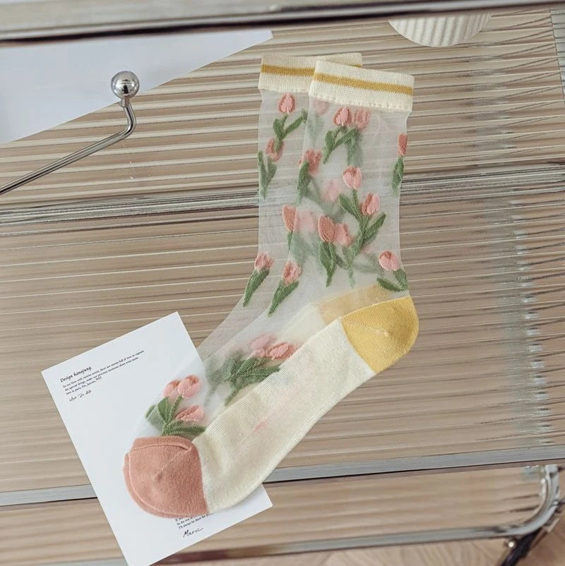 Fashion Sock for Women Summer   Breathable Trendy Casual Women's Socks Cute Fashion Korean Style Transparent Lace Sweet