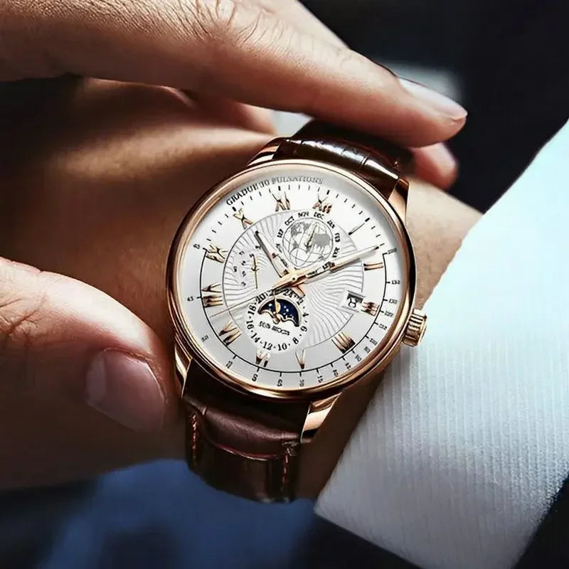 2024 Fashion Men Watch Fashion Top Luxury Sport Men's Wristwatch Waterproof Luminous Leather Date Quartz Watches Man Clock