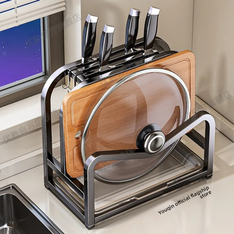 Kitchen knife holder, storage rack, multifunctional kitchen knife cutting board, pot cover integrated storage rack, countertop