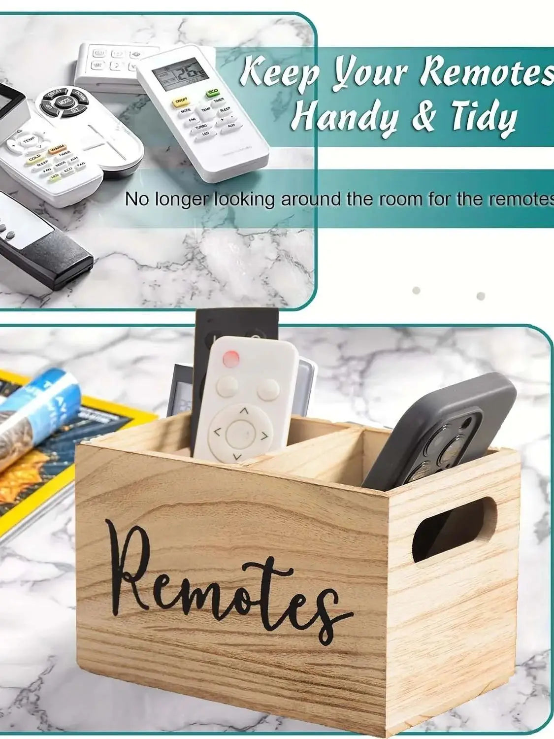 1 Piece Wooden Organizer with 2 Compartments - Multifunctional Organizer for Remote Control, Glasses, Watches & Stationery - Per