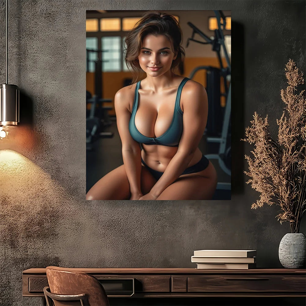 Fitness  Art - Gym Wall Decor, Inspirational Strong Woman Portrait for Home Office Gym Bar Cafe