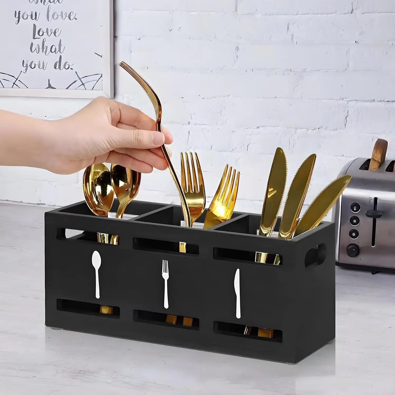 Wooden Cutlery Organizer, Rustic Cutlery Rack, Party Fork Knife Spoon Organizer, Farmhouse Kitchen Cutlery Organizer