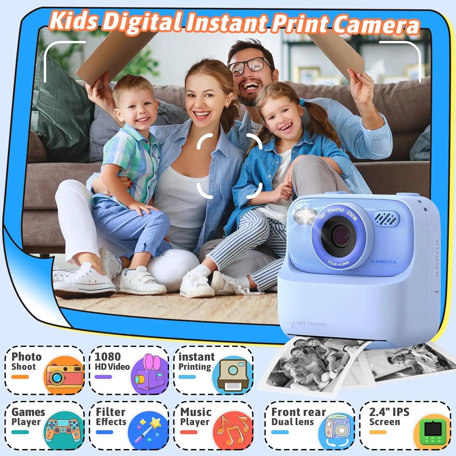 Kid Camera Instant Print Photo Kids Digital Camera Children Video Recorder Toys Pocket Thermal Photo Printer for Boys Girls Gift