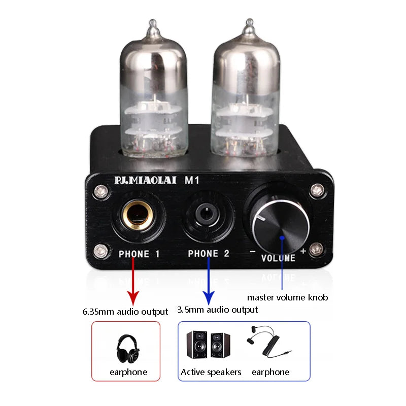Audiophile Tube Headphone Amplifier 6J9 Tube Mini Audio Preamplifier PC-USB External Sound Card Can Drive 16-600Ω Headphones