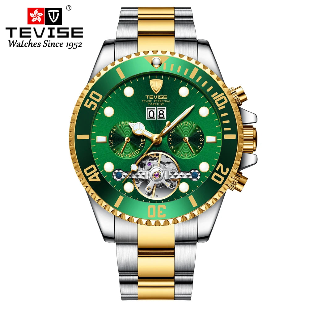 Tevise Men's automatic watch，fashion watch，waterproof watch，With calendar and night light，waterproof