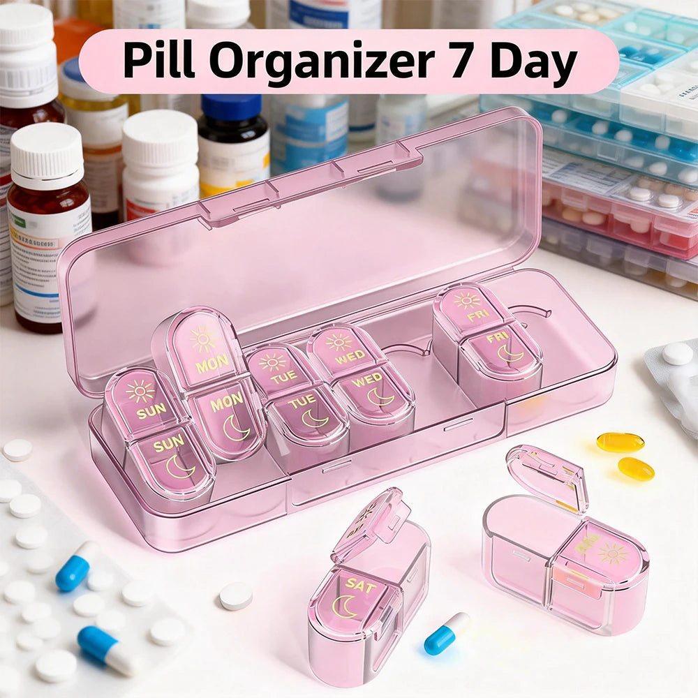 Pill Organizer, Pill Box 7 Day Am & Pm Pill Organizer 7 Days,Weekly Pill Case 2 Times a Day,Medicine Organizer for Travel