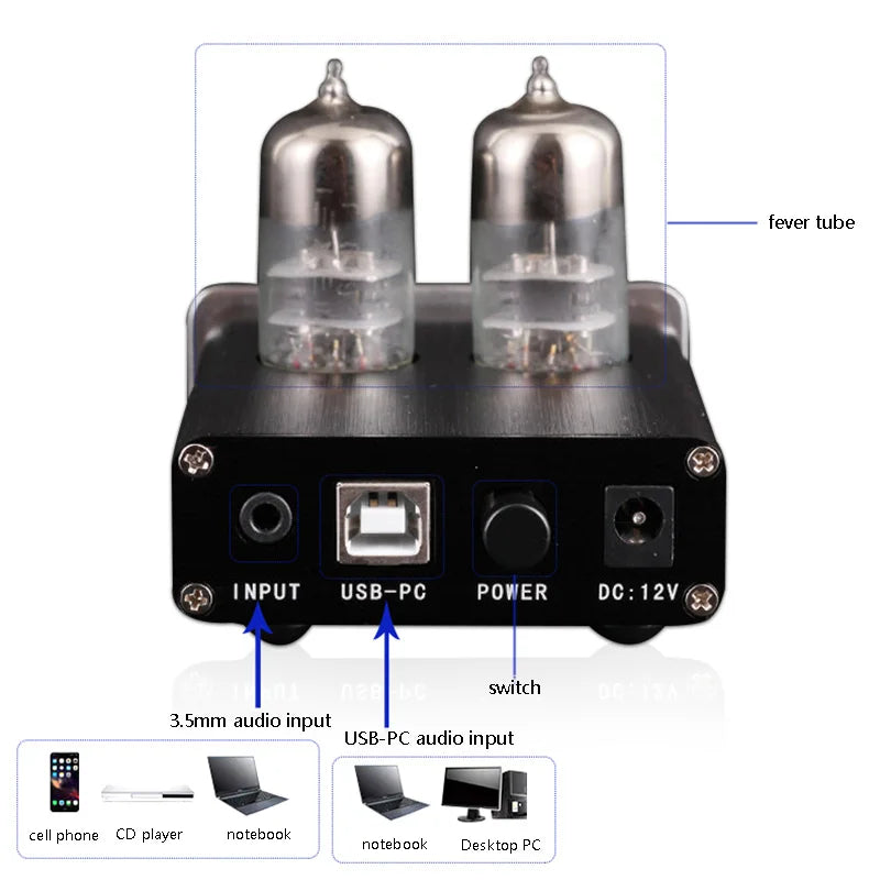 Audiophile Tube Headphone Amplifier 6J9 Tube Mini Audio Preamplifier PC-USB External Sound Card Can Drive 16-600Ω Headphones