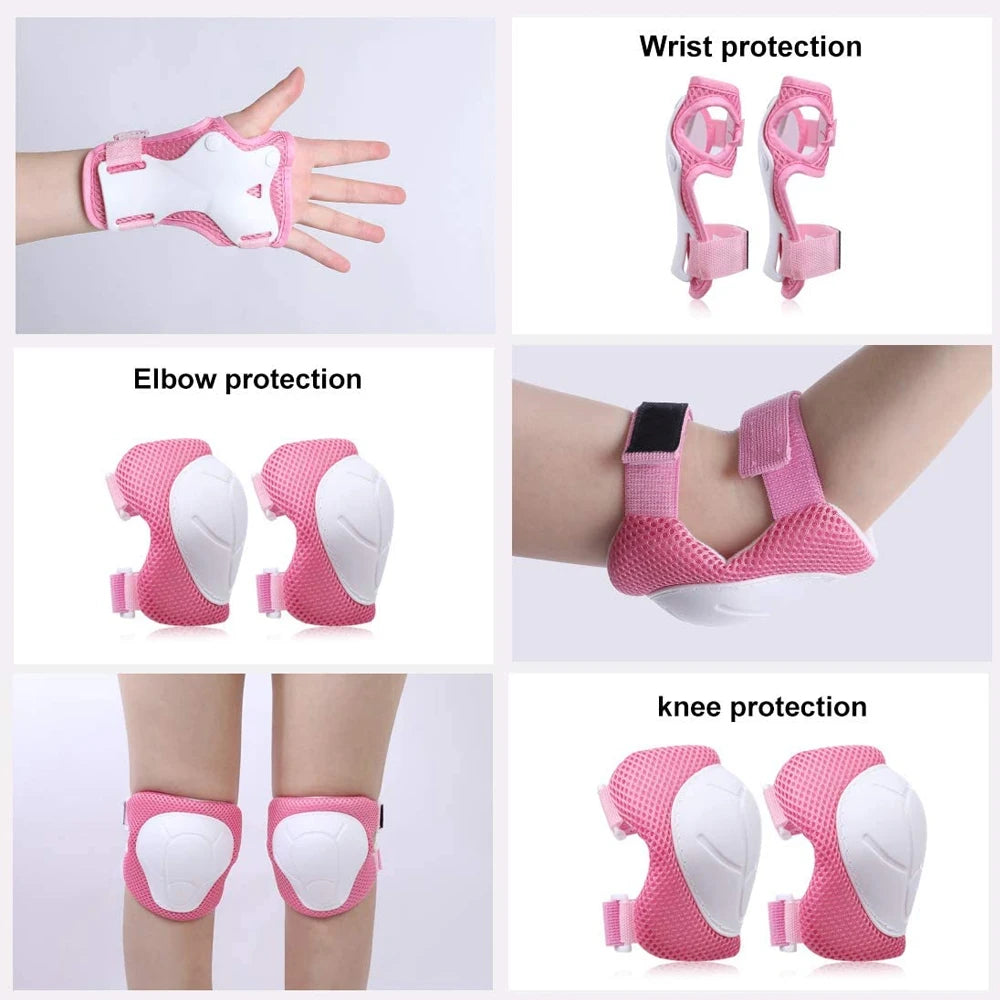 Kids Knee Pads Elbow Pads Age 3-7 Toddler Boys Girls, 6 In 1 Protective Gear Safety Set with Wrist Guard for Skating Cycling New