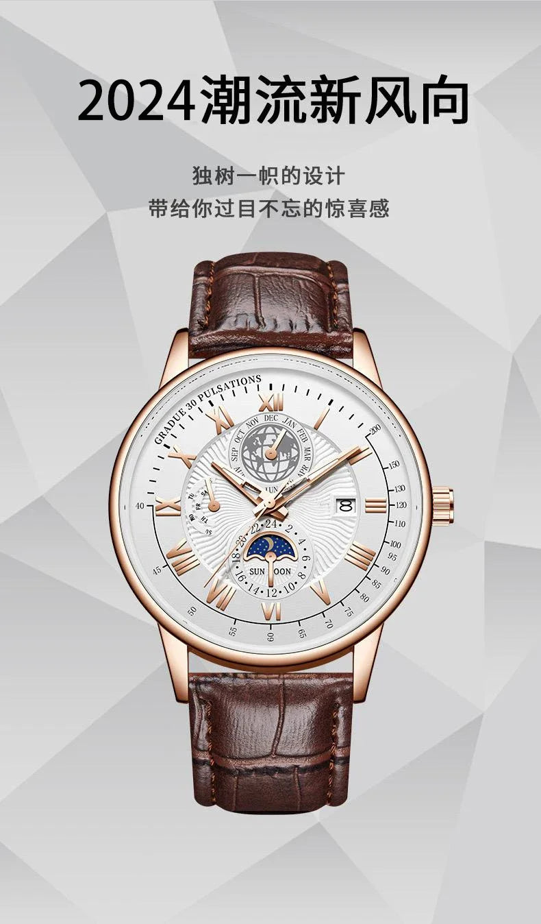 2024 Fashion Men Watch Fashion Top Luxury Sport Men's Wristwatch Waterproof Luminous Leather Date Quartz Watches Man Clock