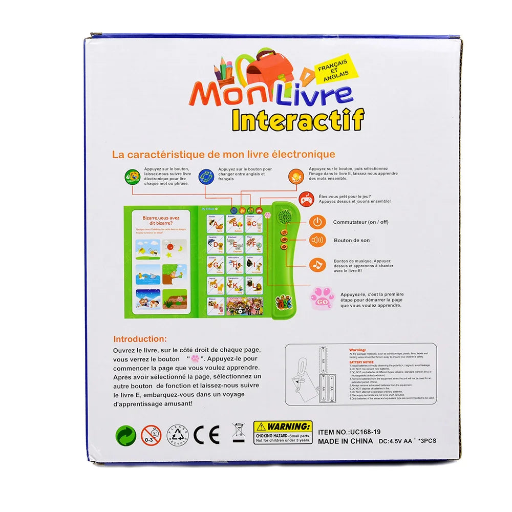 Kids Talking Book French English Interactive Early Education Toy Preschool Language Learning Aid Best Gift for Children