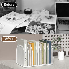 File Organizer–Beautiful&Practical Desktop Document Holder,Space-Saving Rounded Corners,Dense Grid,Before/After Office Storage